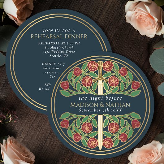 Invitation Épée florale grise dorée Répétition de mariage roy