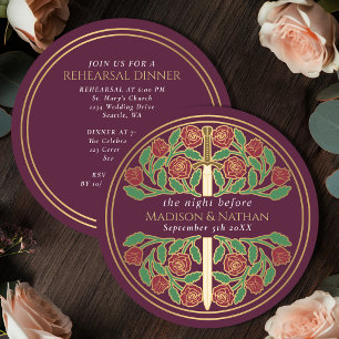 Invitation Épée florale or et mauve Répétition de mariage roy
