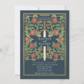 Invitation Épée grise florale mariage médiéval fantastique (Devant)