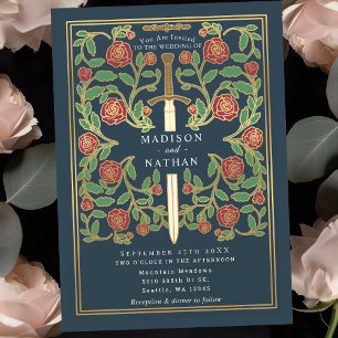 Invitation Épée grise florale mariage médiéval fantastique