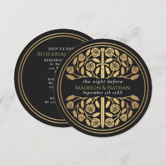Invitation Épée Médiévale Dorée Noire Réhearsal de Mariage Ro