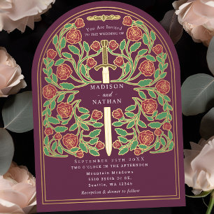 Invitation Épée Médiévale Royale Mauve Mariage Arche