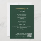 Invitation Épée Royale Médiévale Dorée Verte Code QR de Maria (Dos)