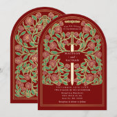 Invitation Épée Royale Médiévale Rouge Arche de Mariage (Devant / Derrière)