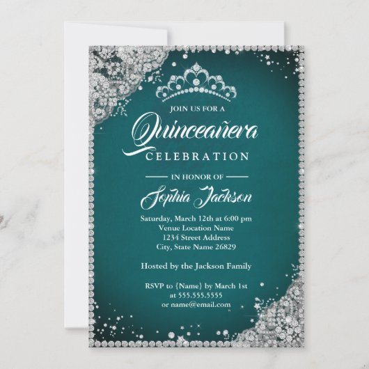 Invitation Éperche en dentelle de diamant Quinceanera en arge (Devant)
