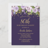Invitation Éperche Floral Purple Gold 80e anniversaire Invita (Devant)