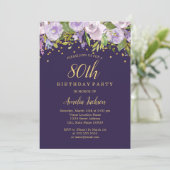 Invitation Éperche Floral Purple Gold 80e anniversaire Invita (Debout devant)