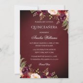 Invitation Éperche Tiara Silver Bourgogne Floral Quinceanera (Dos)