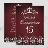 Invitation Éperche Tiara Silver Bourgogne Quinceanera (Devant / Derrière)