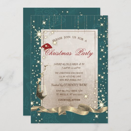 Invitation Éperche, Verre, Fête de Noël d'entreprise verte (Devant / Derrière)