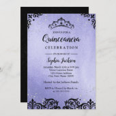 Invitation Éperche violette Tiara Damask Quinceanera (Devant / Derrière)