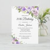 Invitation Épersion d'argent violet Floral 80e anniversaire I (Debout devant)