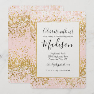 Invitation Épersion de Confetti en or blanc rose