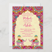 Invitation Ephants mariages indiens joués rose mehndi (Devant)