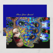 Invitation ÉPHÉMÈRE, Soirée Mascarade de Mardi Gras noir bleu (Devant / Derrière)