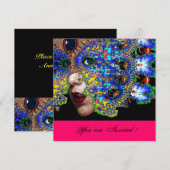 Invitation ÉPHÉMÈREBal de masques du Mardi Gras,fuchsia noir (Devant / Derrière)