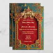 Invitation Éphiles indiens turquoise or bordeaux mariage roya (Devant / Derrière)