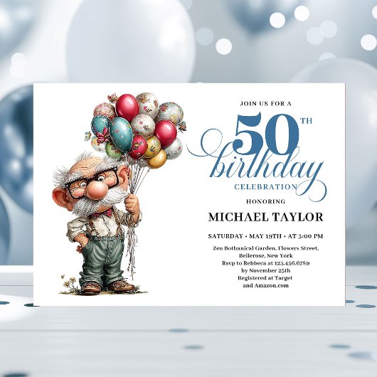 Invitation Epic Funny Man 50th Bash Whimsical Party Invite