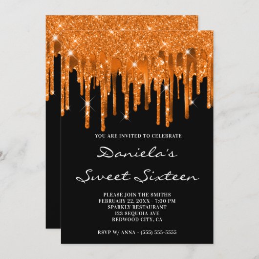 Invitation Épicé Parties scintillant orange Lecteurs à huile  (Devant / Derrière)