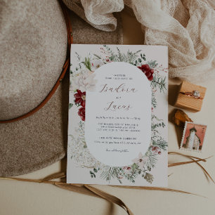 Invitation Épicéa & Dentelle Mariage Florales d'Hiver
