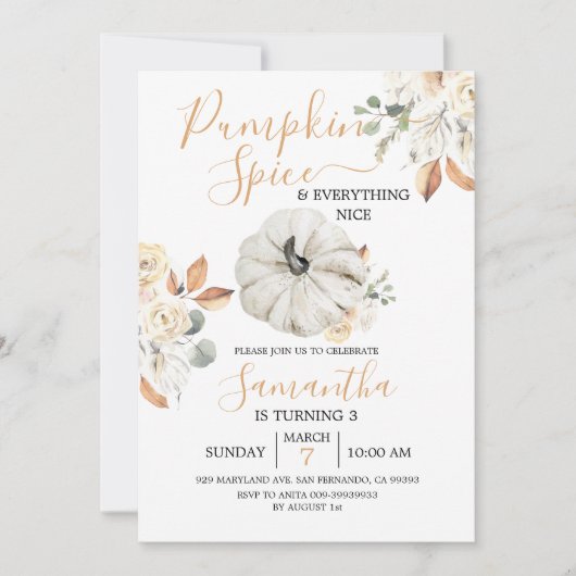 Invitation Épices citrouilles et tout Nice 3ème anniversaire (Devant)