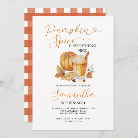 Invitation Épices citrouilles & Tout Nice Automne 1er Anniver (Devant / Derrière)