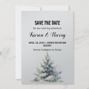 Invitation Épinette Verte Rustique Neige Économisez La Date E