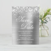 Invitation Épingle Argent Pailleté Enregistrer la Date (Debout devant)