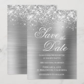 Invitation Épingle Argent Pailleté Enregistrer la Date (Devant / Derrière)