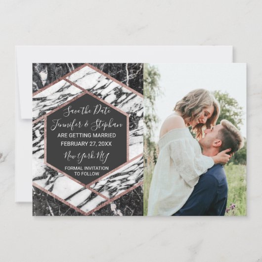 Invitation Épingle de sauvegarde hexagonale à trim doré rose  (Devant)