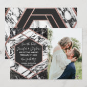 Invitation Épingle de sauvegarde hexagonale à trim doré rose  (Devant / Derrière)