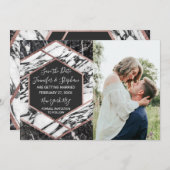 Invitation Épingle Moderne Rose en Marbre avec Bordure Dorée  (Devant / Derrière)