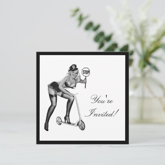 Invitation Épingle noire et blanche fille 1 (Debout devant)