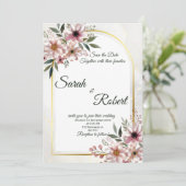 Invitation Épingle Rose Fleurie Douce Mariage Épingle de Date (Debout devant)