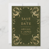 Invitation Épinglez Vert Olive Doré Mariage Save the Date (Devant)
