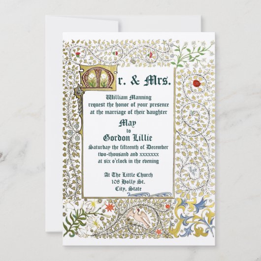 Invitation époque victorienne 1873 Mariage de style médiéval (Devant)