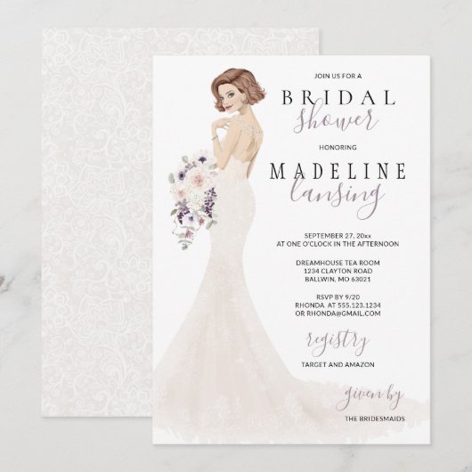 Invitation Épouse de la dentelle en Fête de l'mariée (Devant / Derrière)