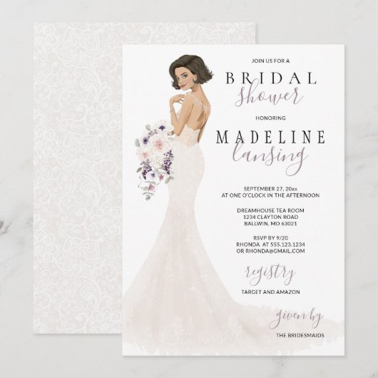 Invitation Épouse de la dentelle en Fête de l'mariée (Devant / Derrière)