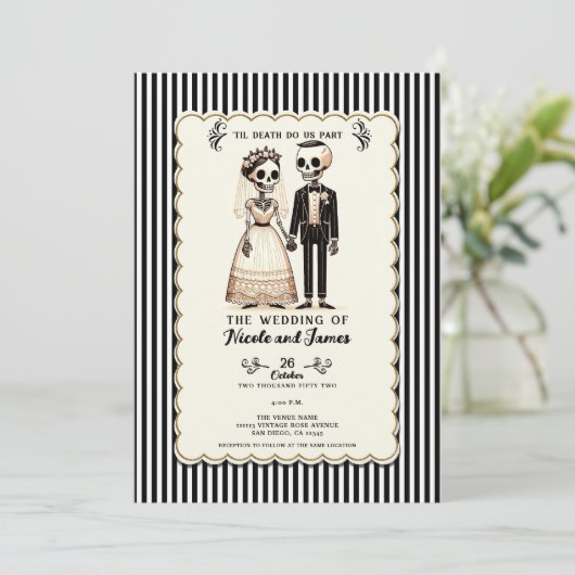 Invitation Épouse de squelette de dessin + Mariage géant (Debout devant)