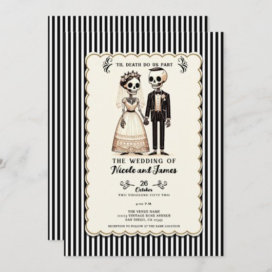 Invitation Épouse de squelette de dessin + Mariage géant (Devant / Derrière)
