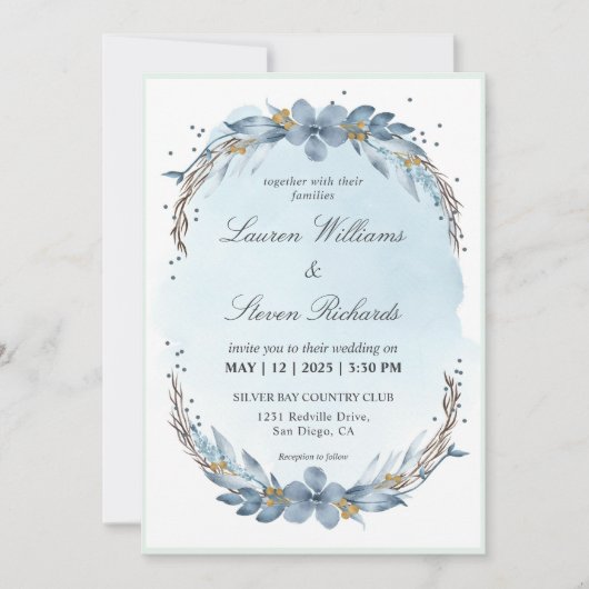 Invitation Épouse d'hiver bleu doux Pastel blanc sur mesure (Devant)