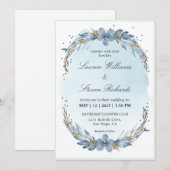 Invitation Épouse d'hiver bleu doux Pastel blanc sur mesure (Devant / Derrière)