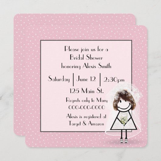 Invitation Épouse Figurant Sur Pois Rose (Devant / Derrière)