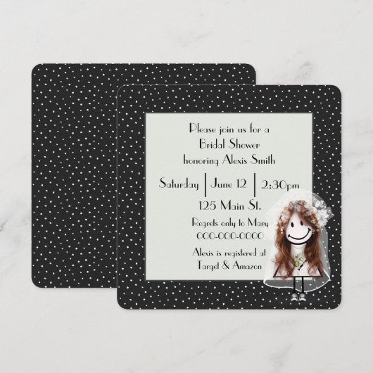 Invitation Épouse Figure Stick Sur Pois (Devant / Derrière)