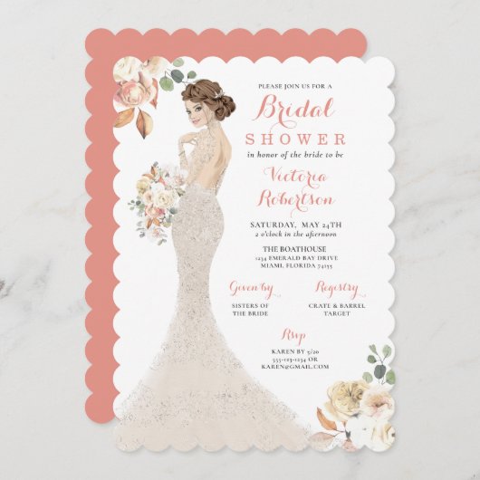 Invitation Épouse Glam d'automne dans Gown Bridal Shower Invi (Devant / Derrière)