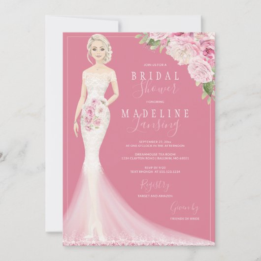 Invitation Épouse illustrée dans la Fête des mariées Lace Gow (Devant)