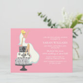 Invitation Épouse rose rayée sur le gâteau Mariage (Debout devant)