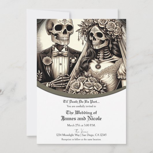 Invitation Épouse squelette & Mariage blanc Tan blanc (Devant)