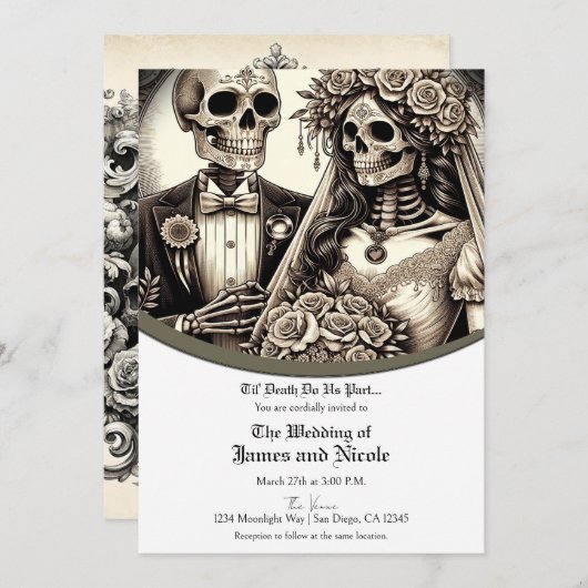 Invitation Épouse squelette & Mariage blanc Tan blanc (Devant / Derrière)