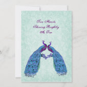 Invitation Épouser bleu et pourpre de paons de perruche (Dos)